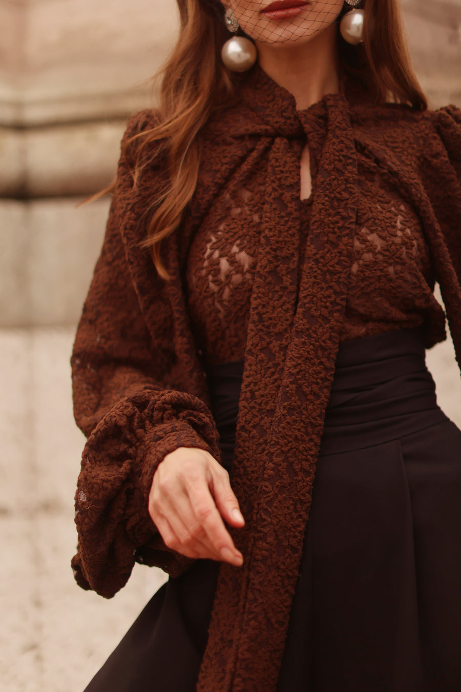 Brown Lace Baroque Blouse