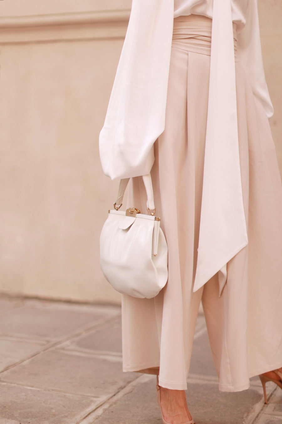 Cream Tailored Wrap Trousers