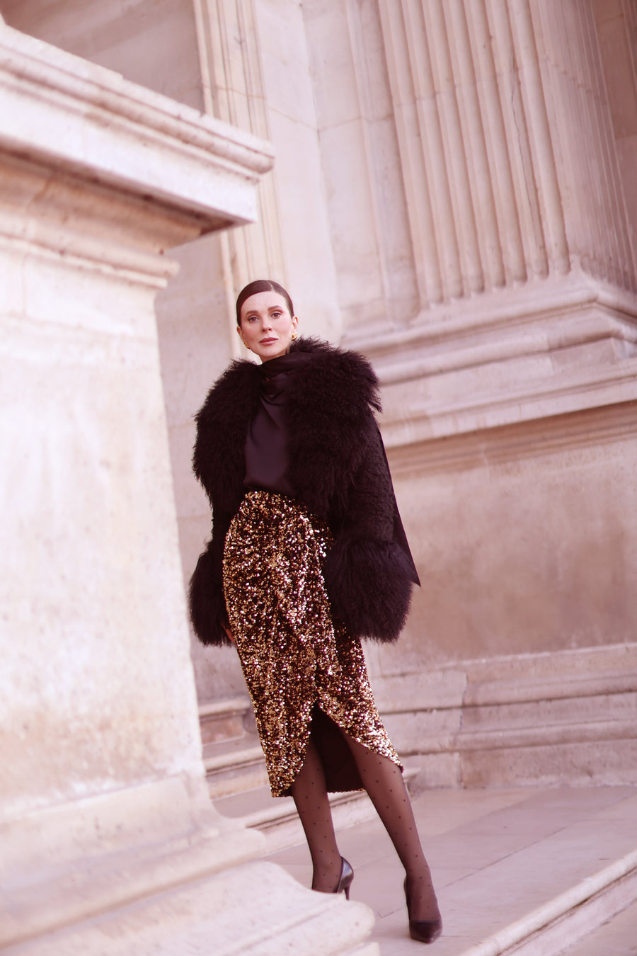 Gold Sequin Wrap Skirt