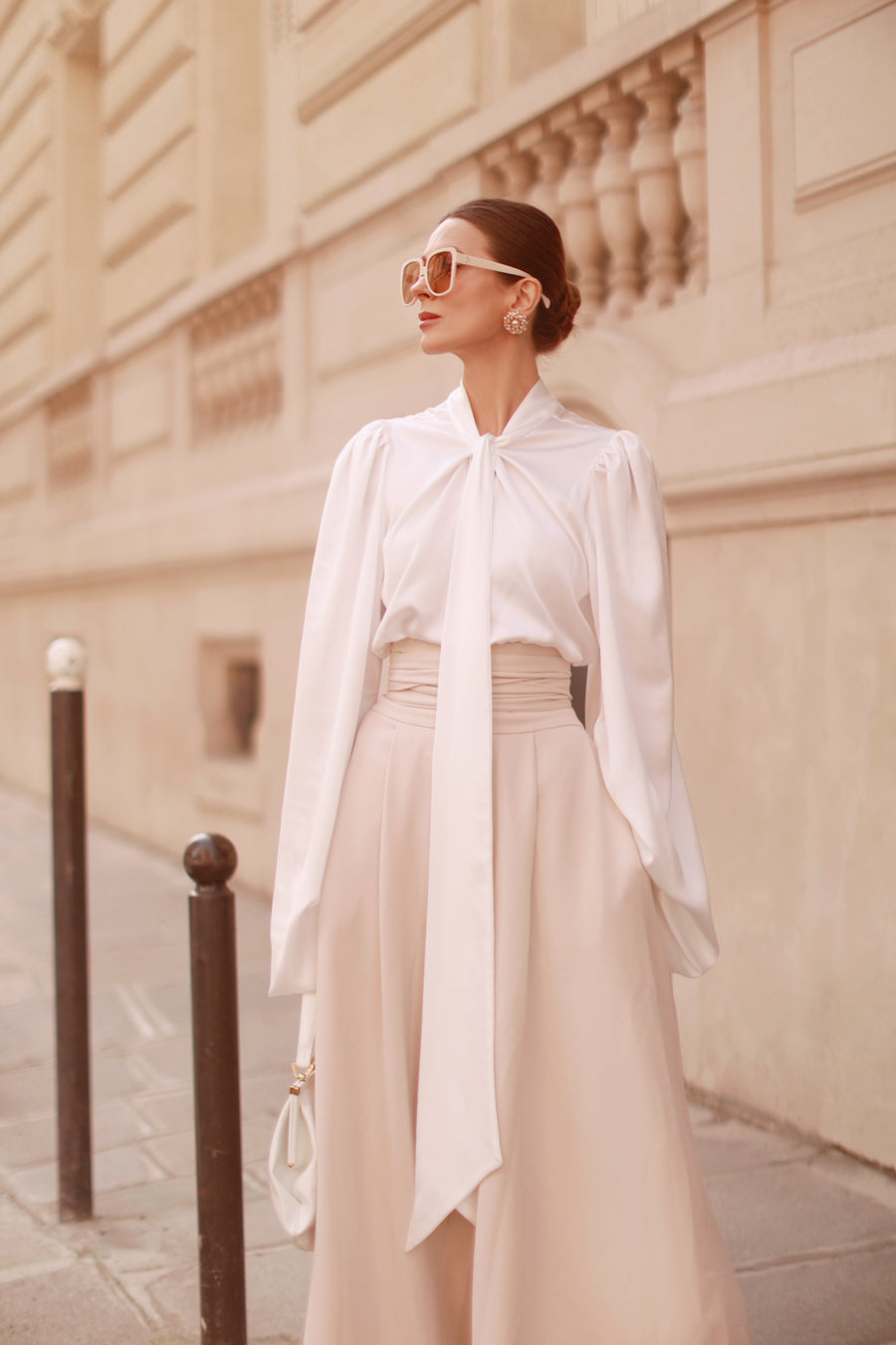 Cream Tailored Wrap Trousers