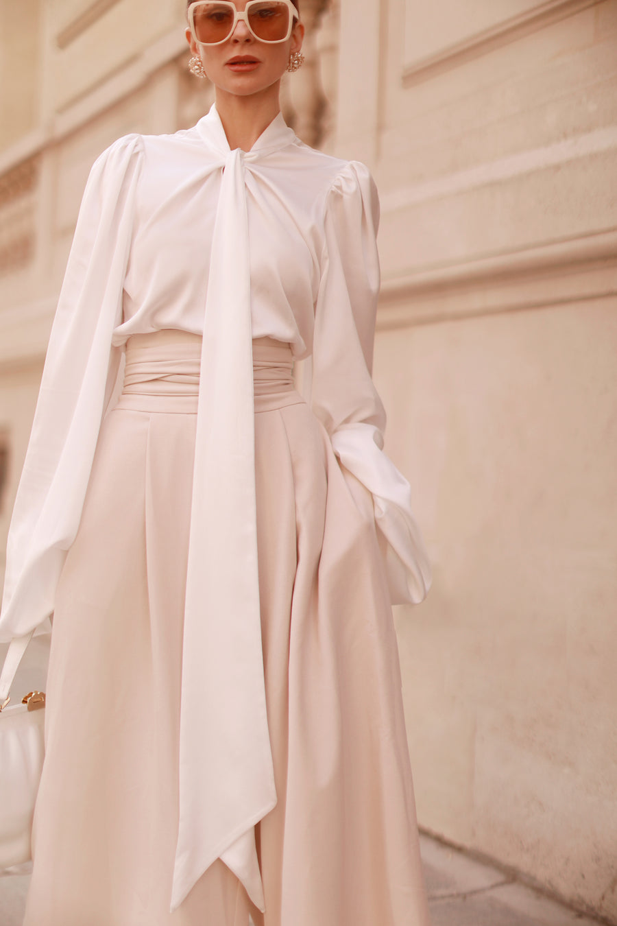 Cream Tailored Wrap Trousers