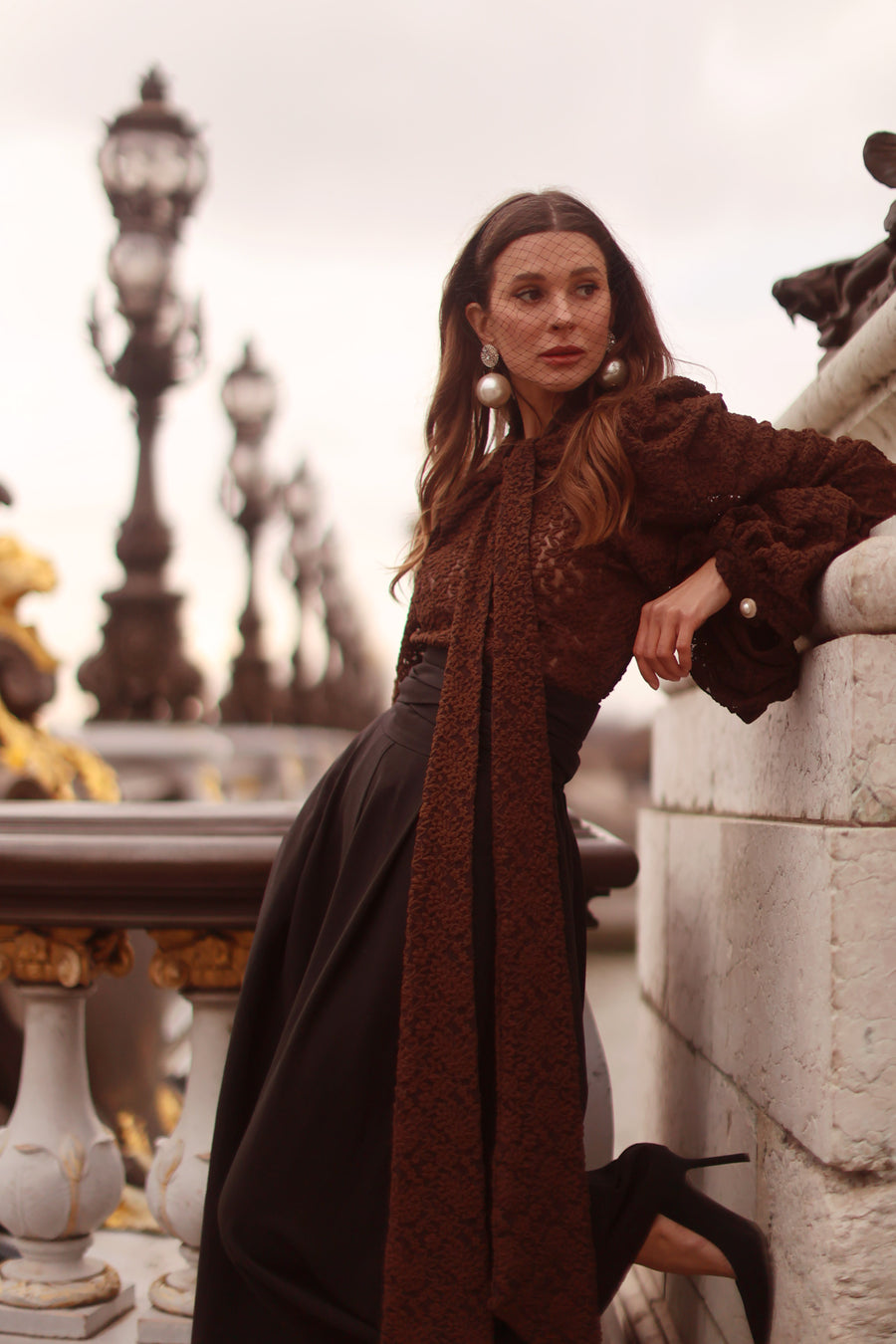 Brown Lace Baroque Blouse