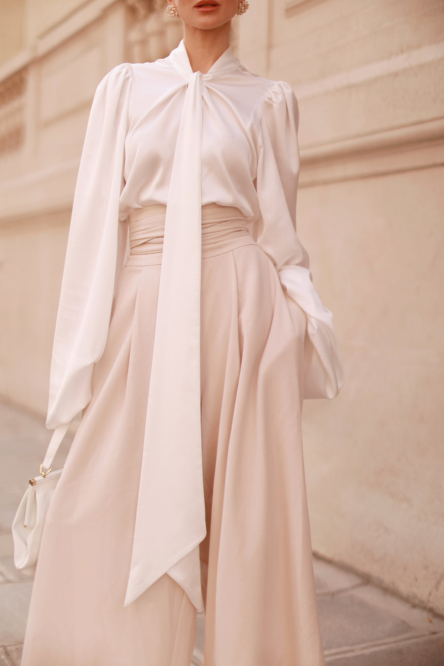 Cream Tailored Wrap Trousers