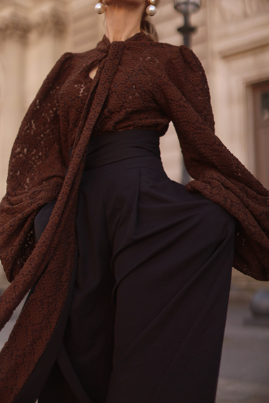 Brown Lace Baroque Blouse