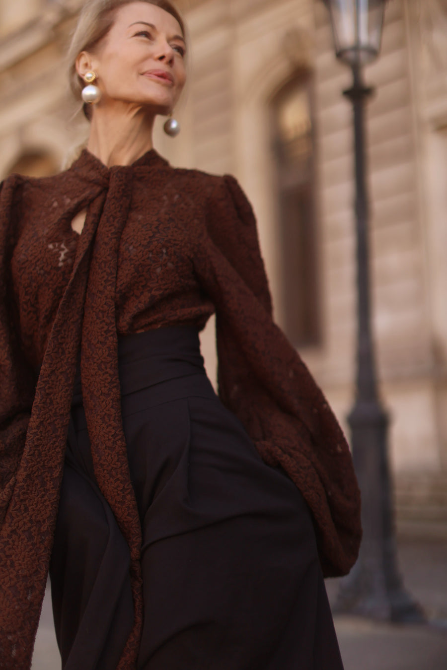 Brown Lace Baroque Blouse