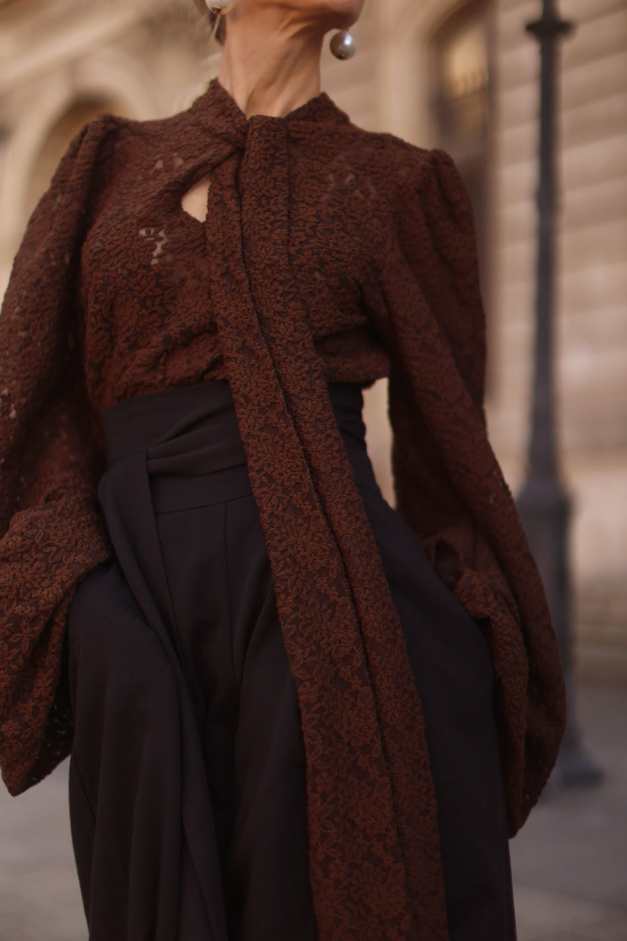 Brown Lace Baroque Blouse