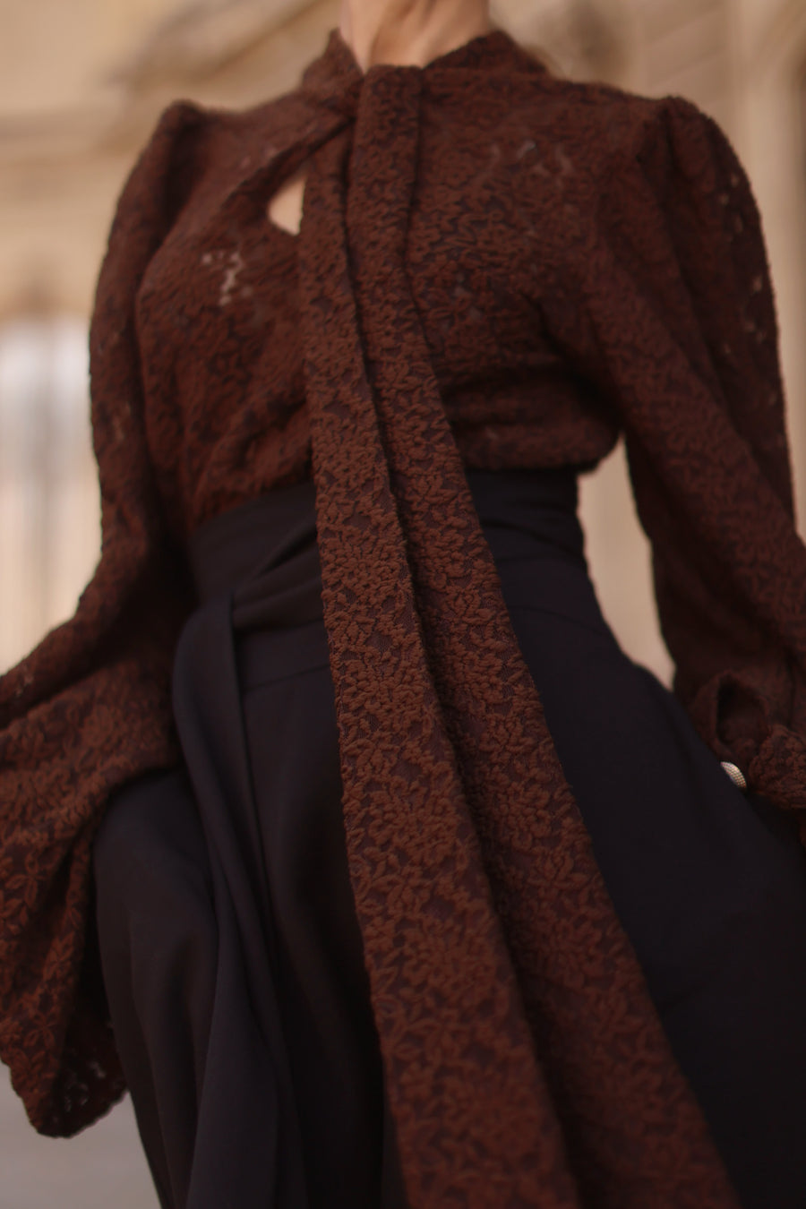 Brown Lace Baroque Blouse