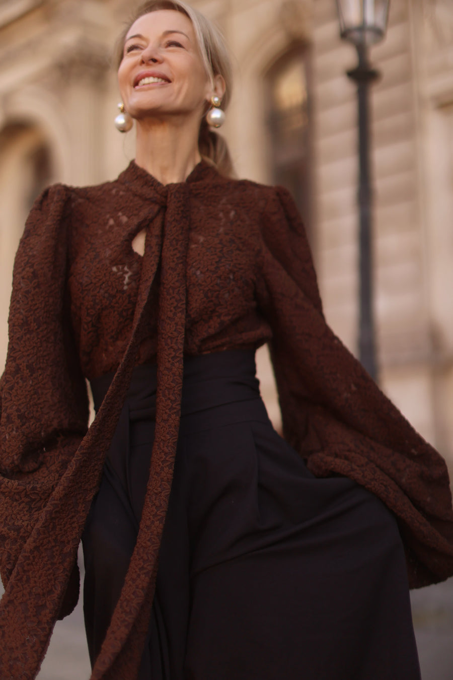 Brown Lace Baroque Blouse