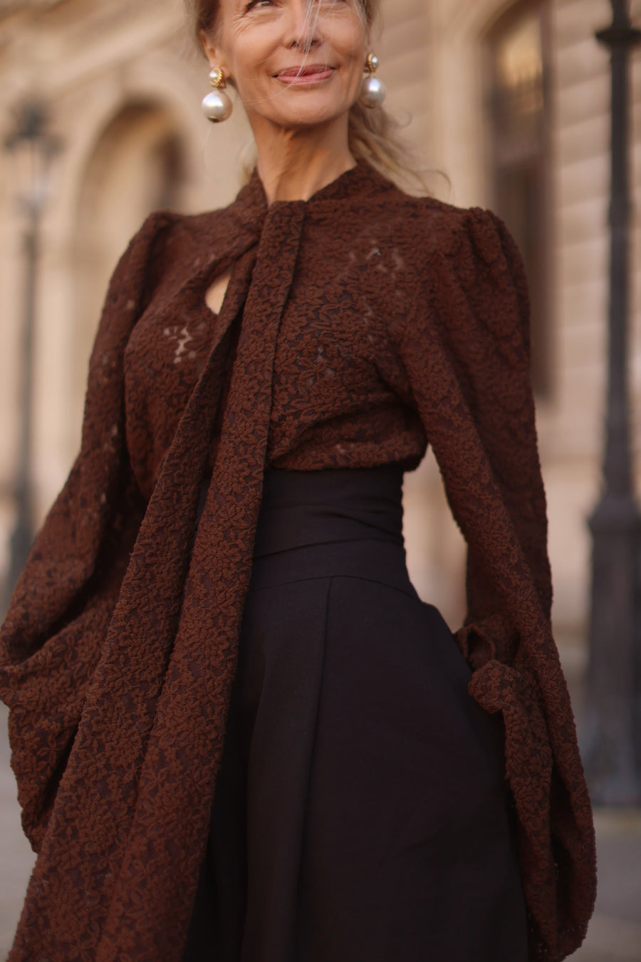 Brown Lace Baroque Blouse