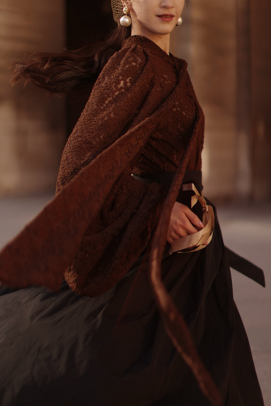 Brown Lace Baroque Blouse