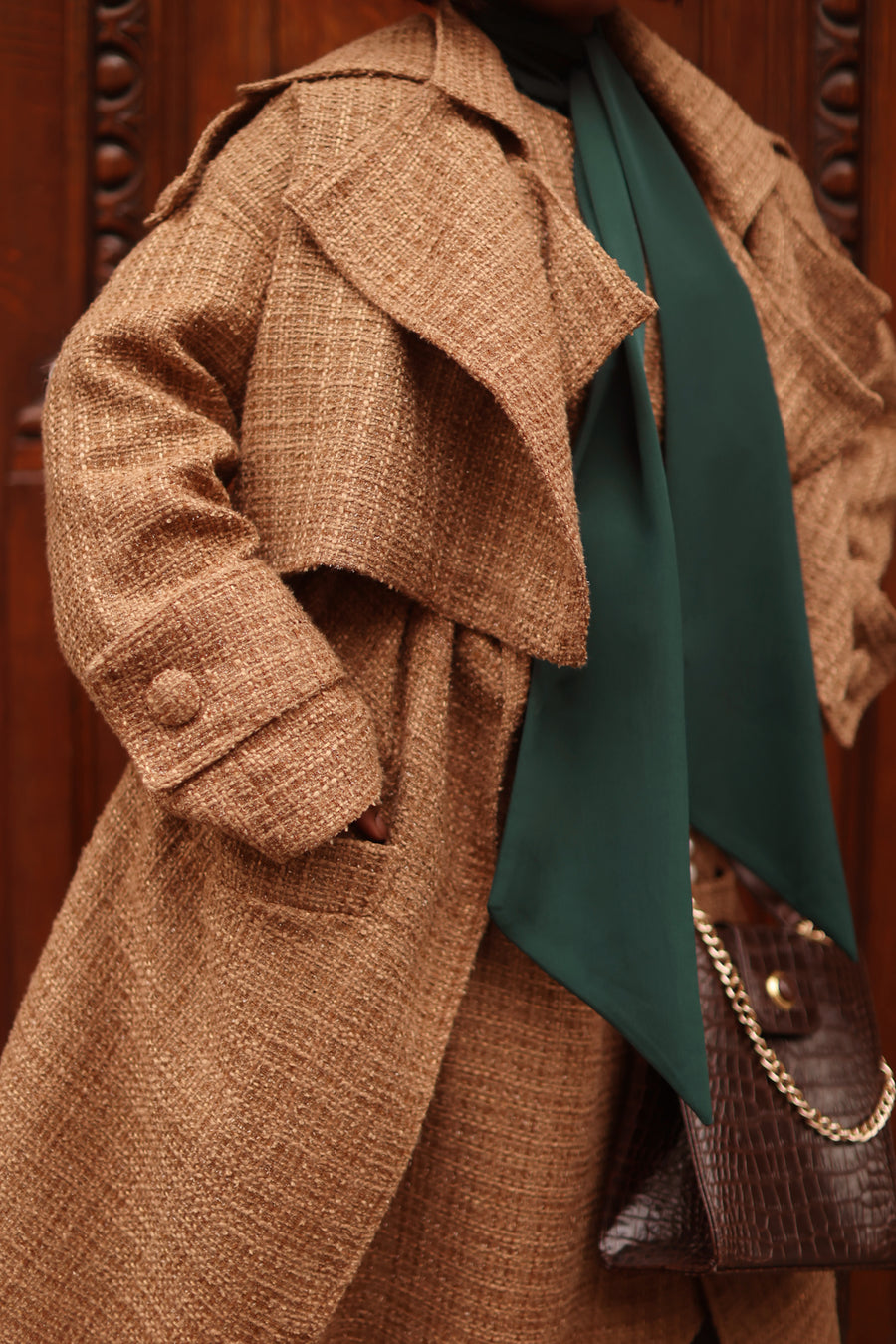 Camel Tweed French Trench