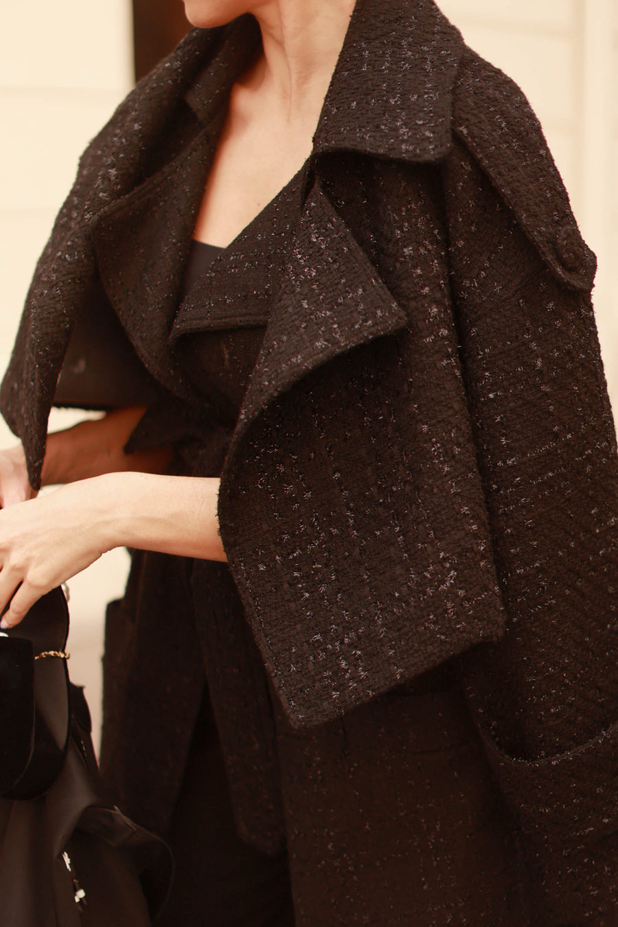 Signature Black Tweed French Trench