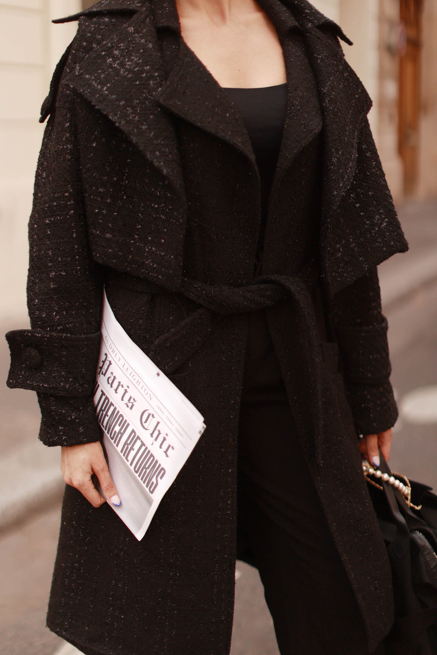 Signature Black Tweed French Trench