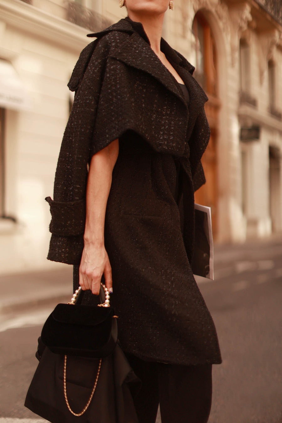 Signature Black Tweed French Trench