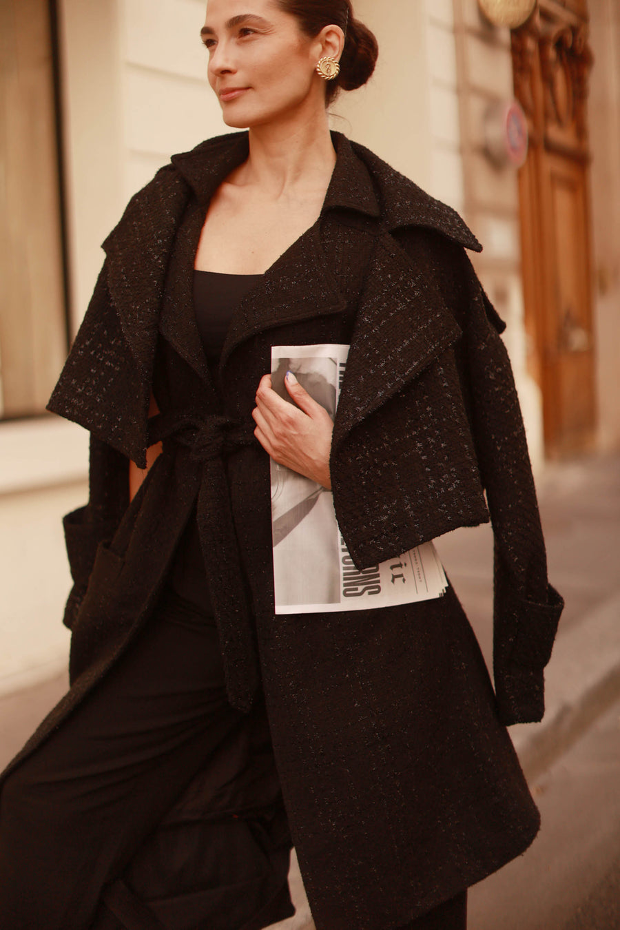 Signature Black Tweed French Trench