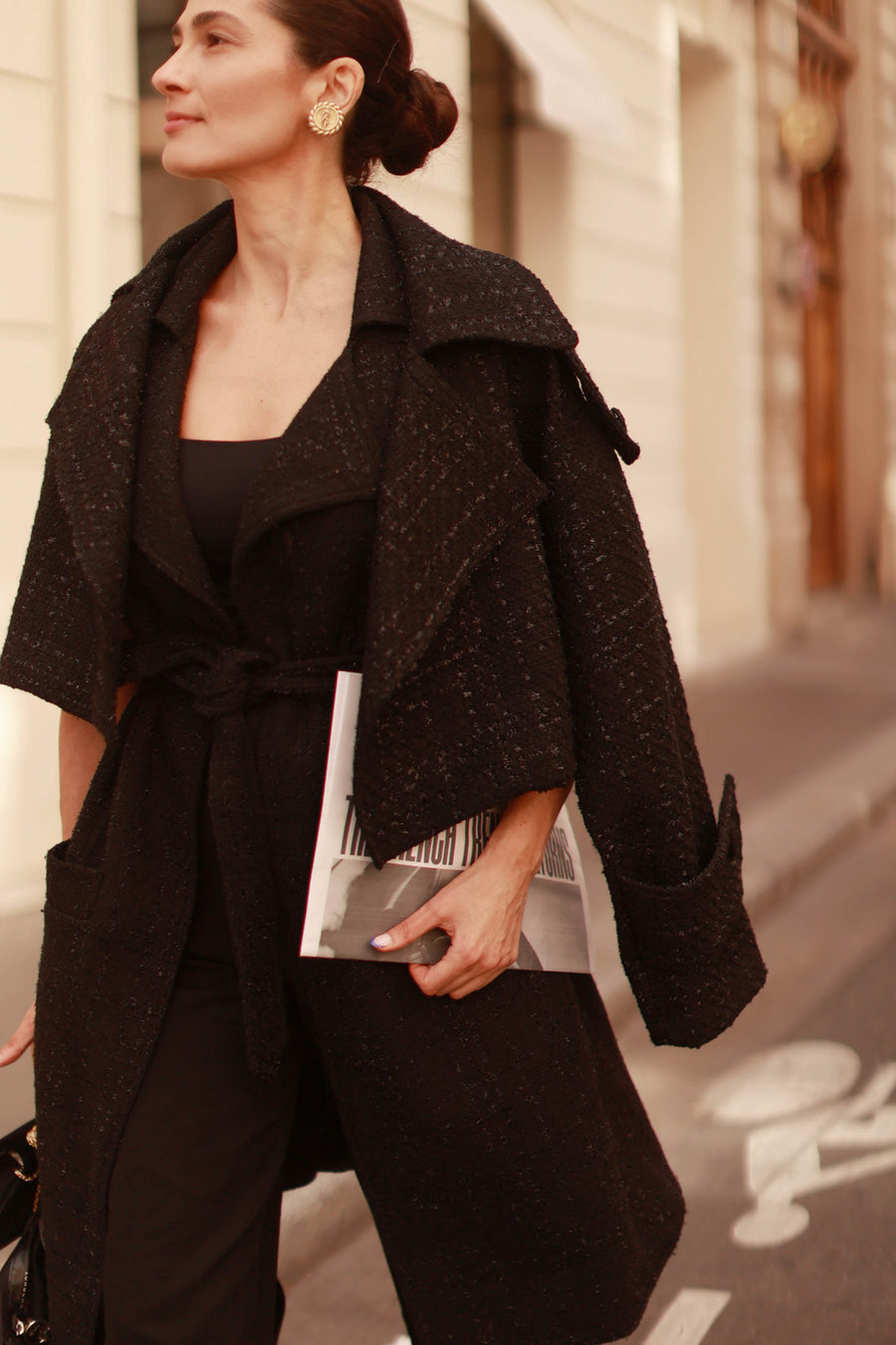 Signature Black Tweed French Trench