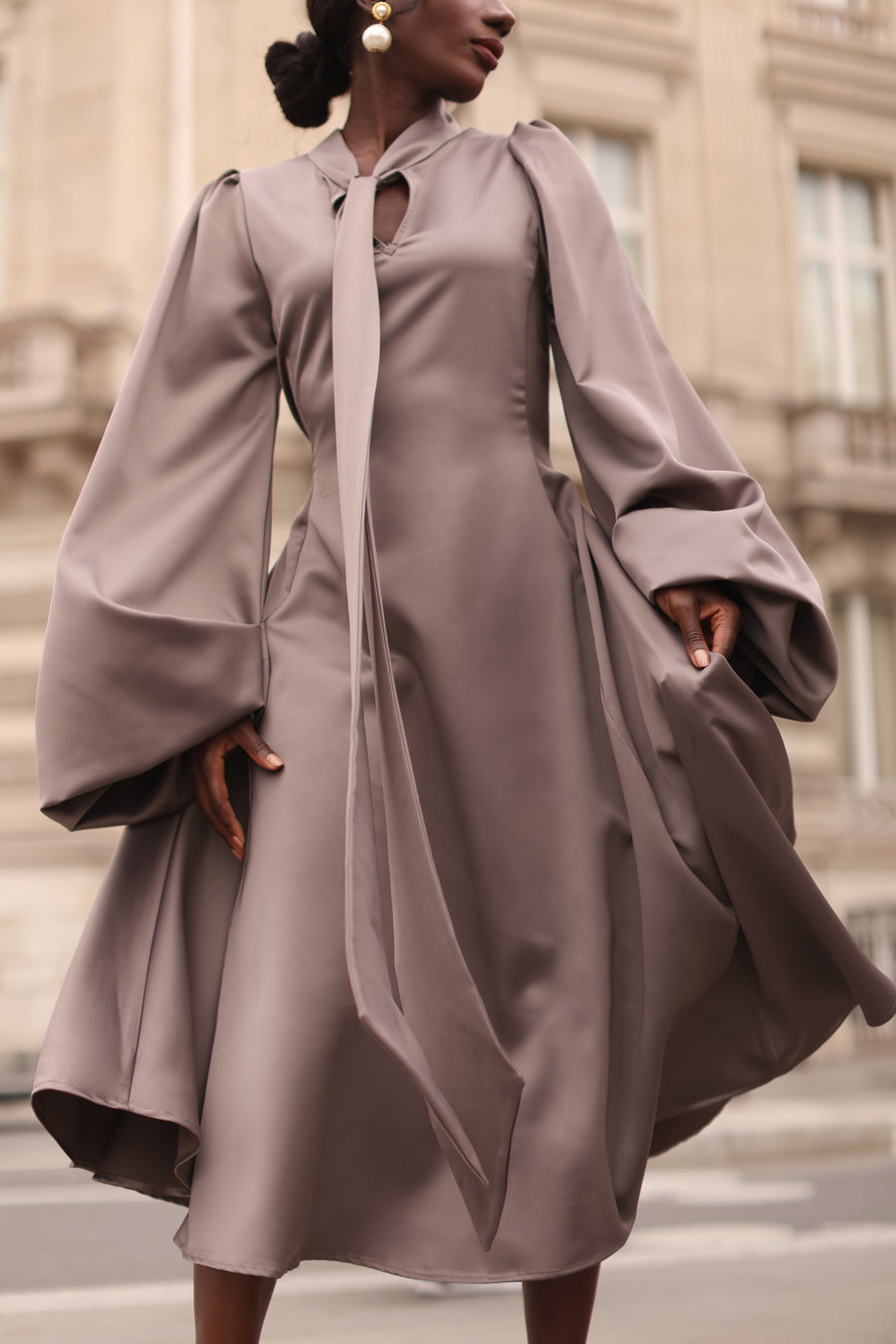 Grey Satin Baroque Dress