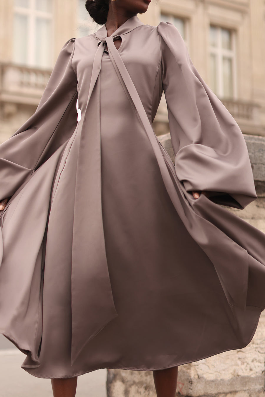 Grey Satin Baroque Dress