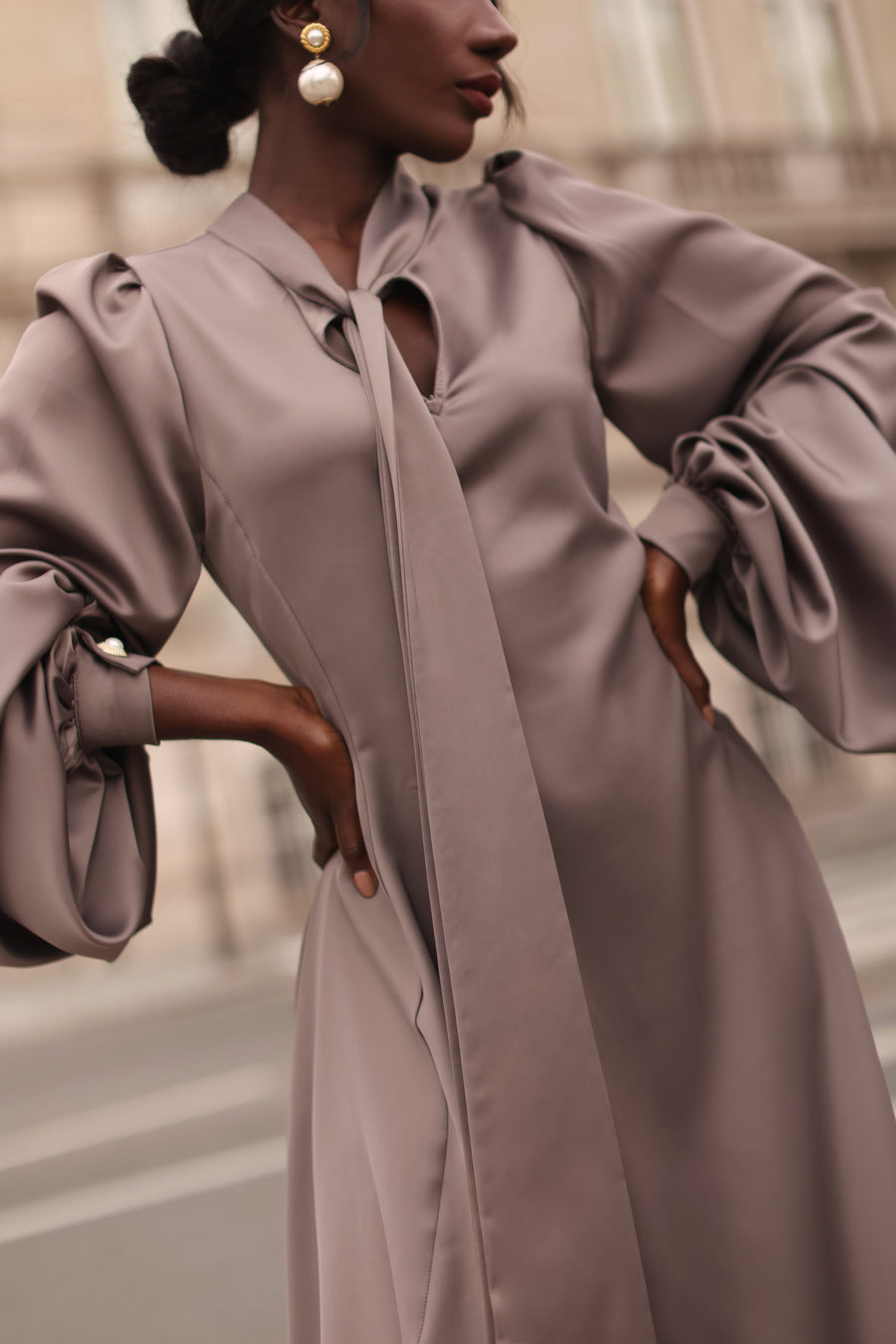 Grey Satin Baroque Dress