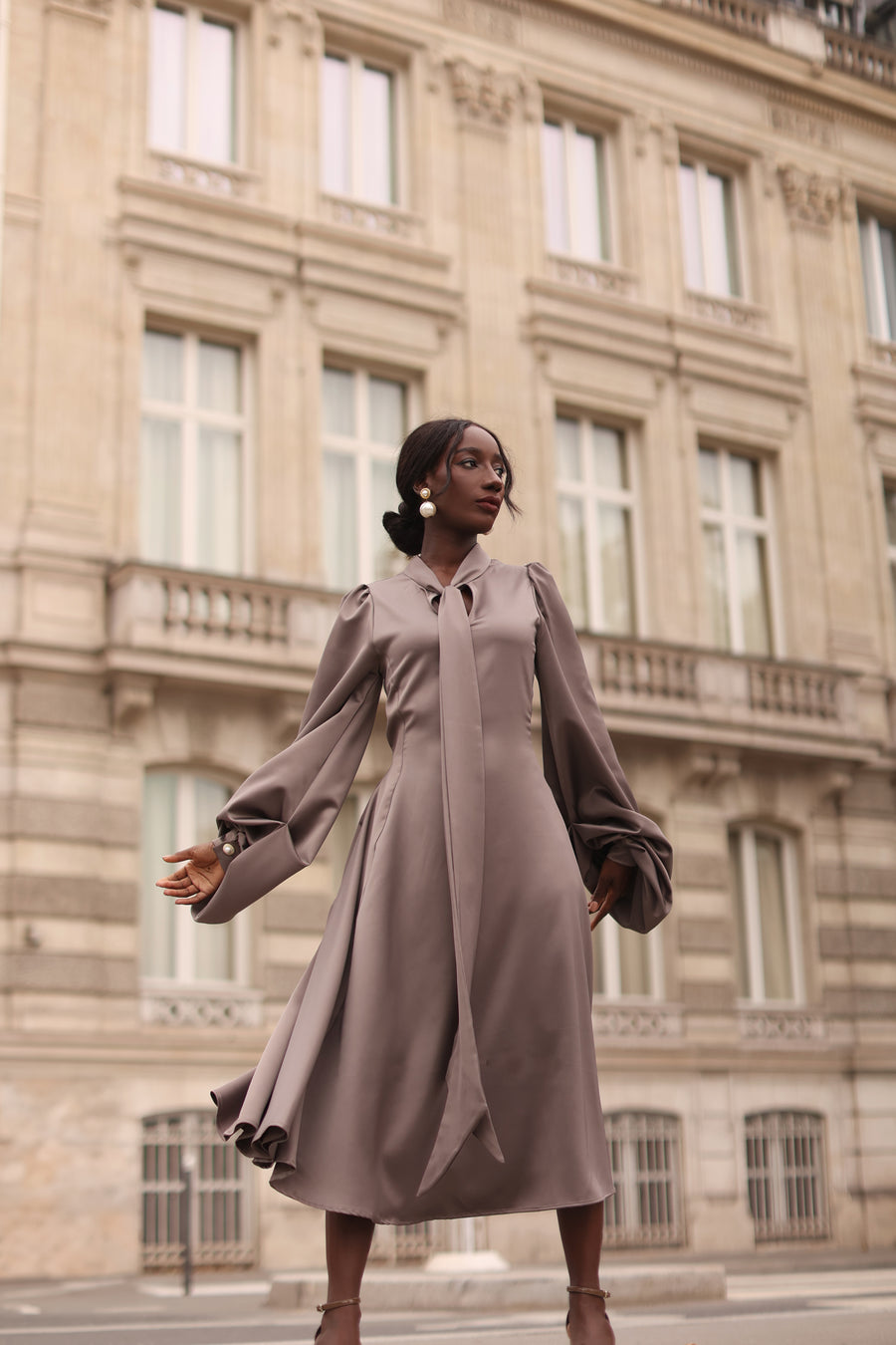 Grey Satin Baroque Dress