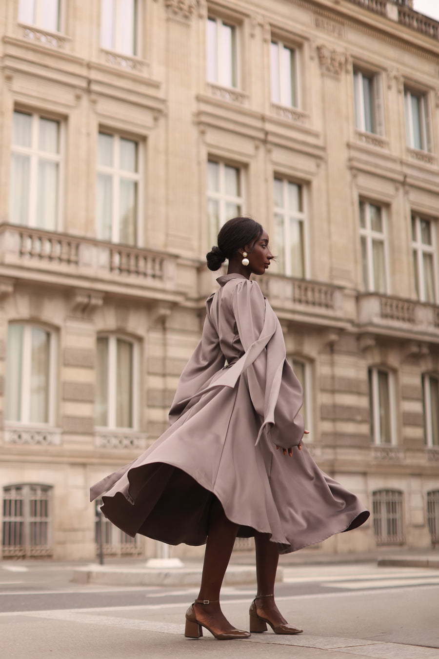 Grey Satin Baroque Dress