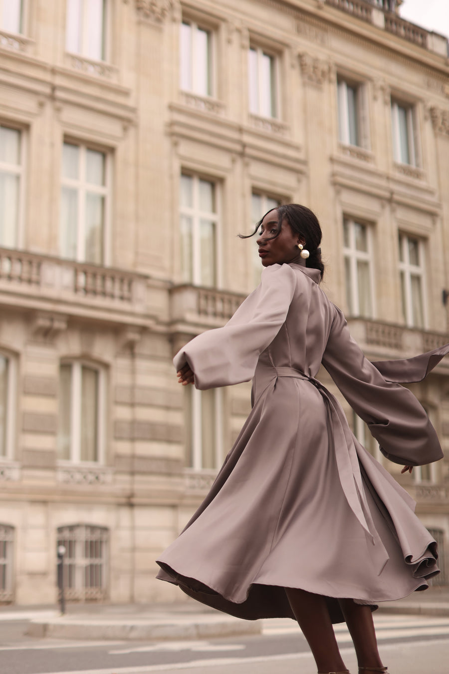 Grey Satin Baroque Dress