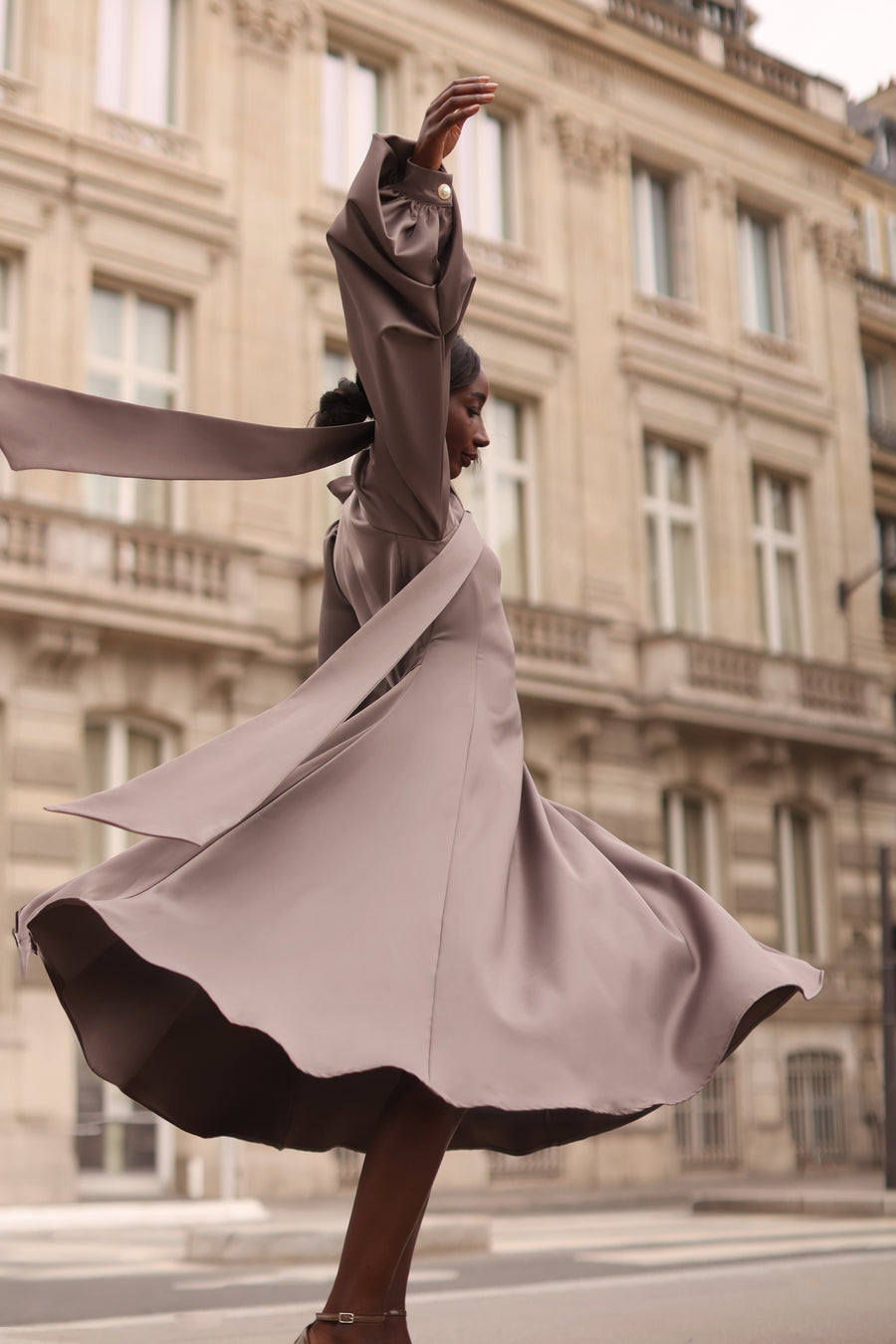 Grey Satin Baroque Dress