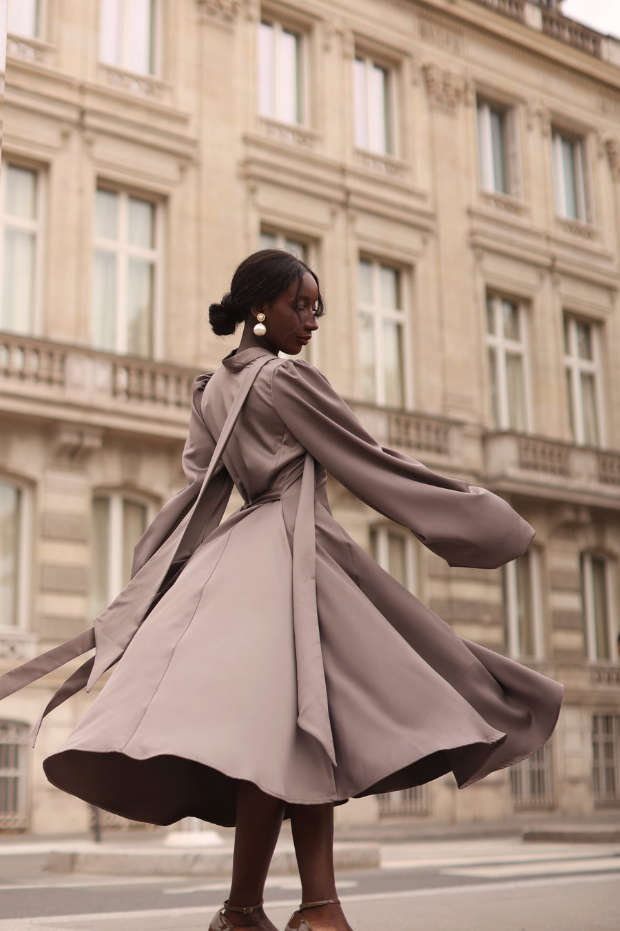 Grey Satin Baroque Dress