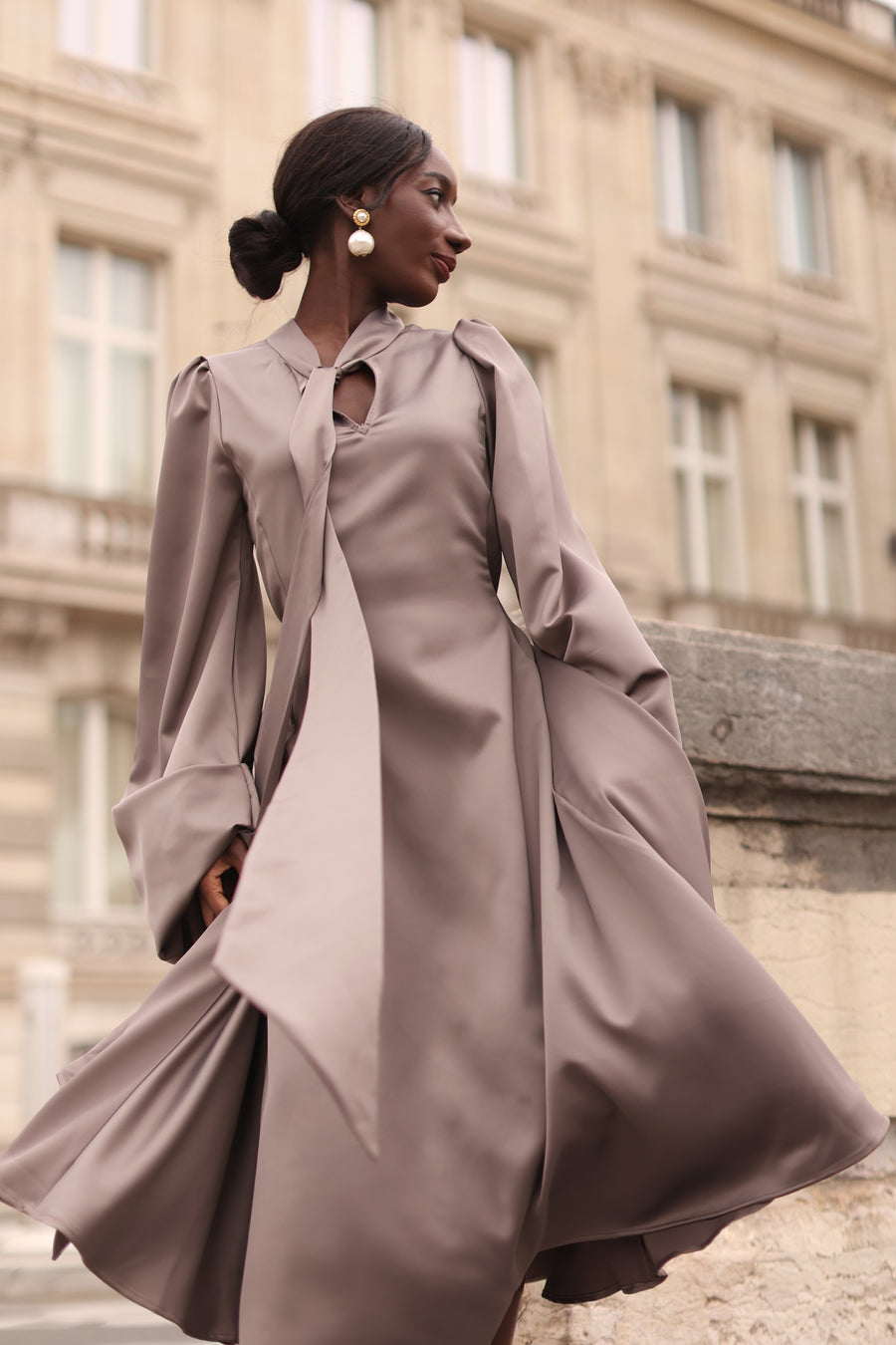 Grey Satin Baroque Dress