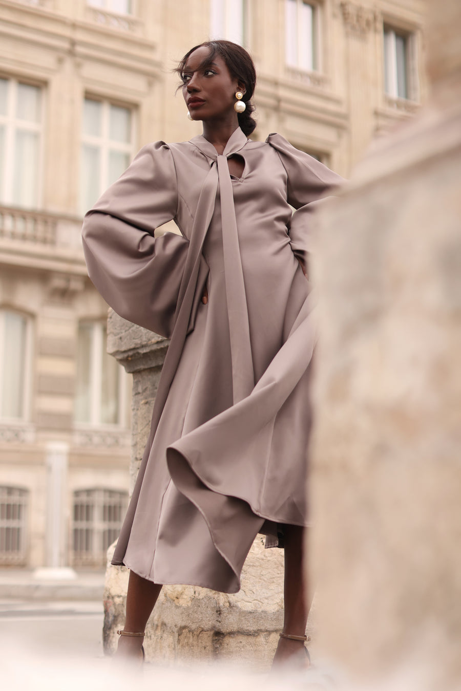 Grey Satin Baroque Dress