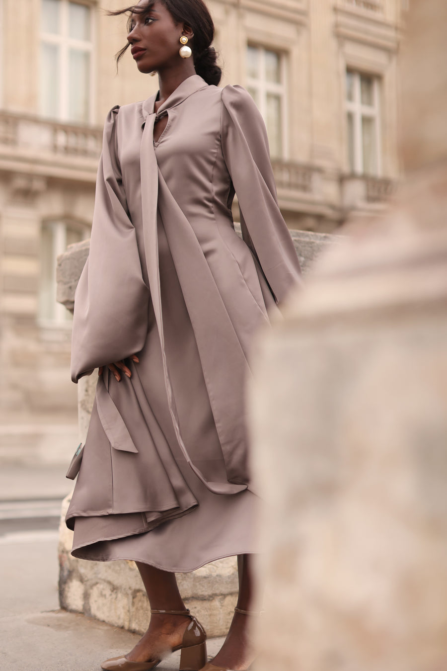 Grey Satin Baroque Dress