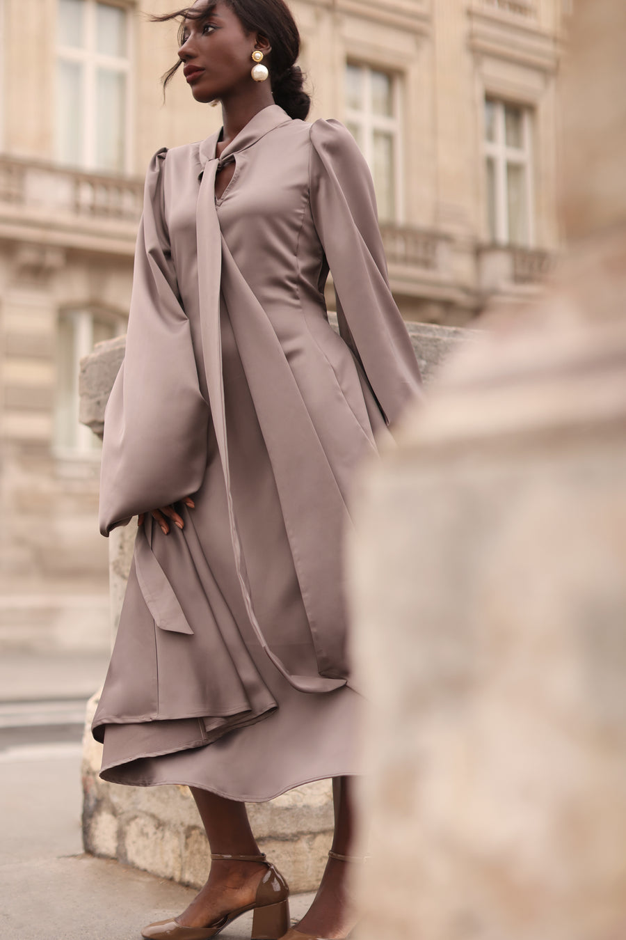 Grey Satin Baroque Dress