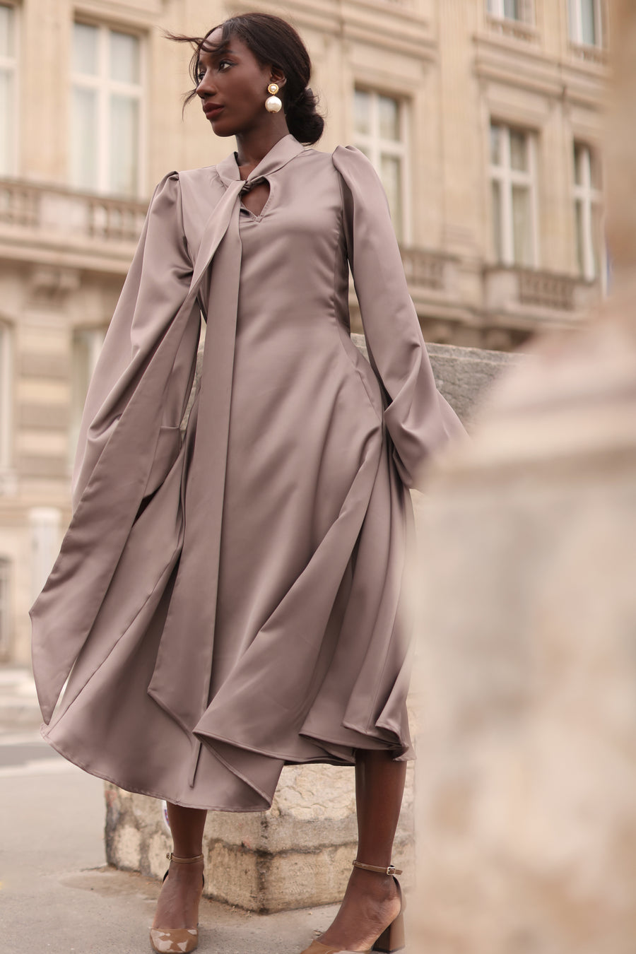 Grey Satin Baroque Dress