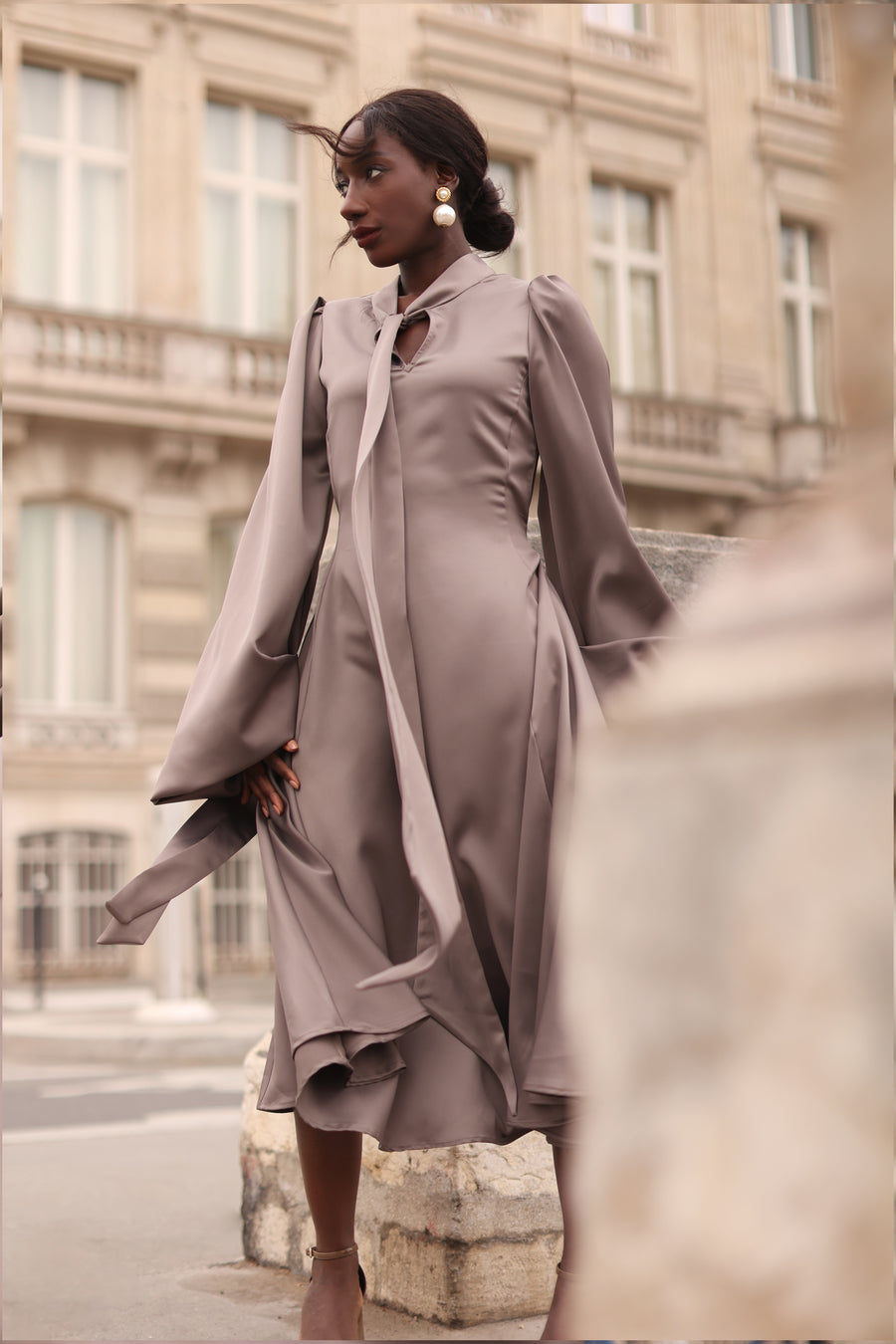 Grey Satin Baroque Dress