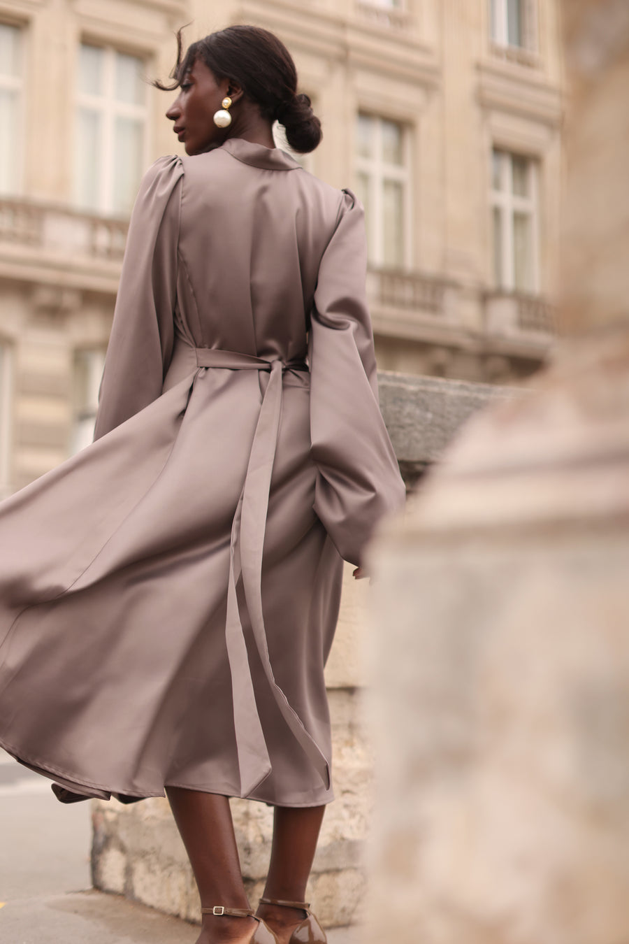 Grey Satin Baroque Dress