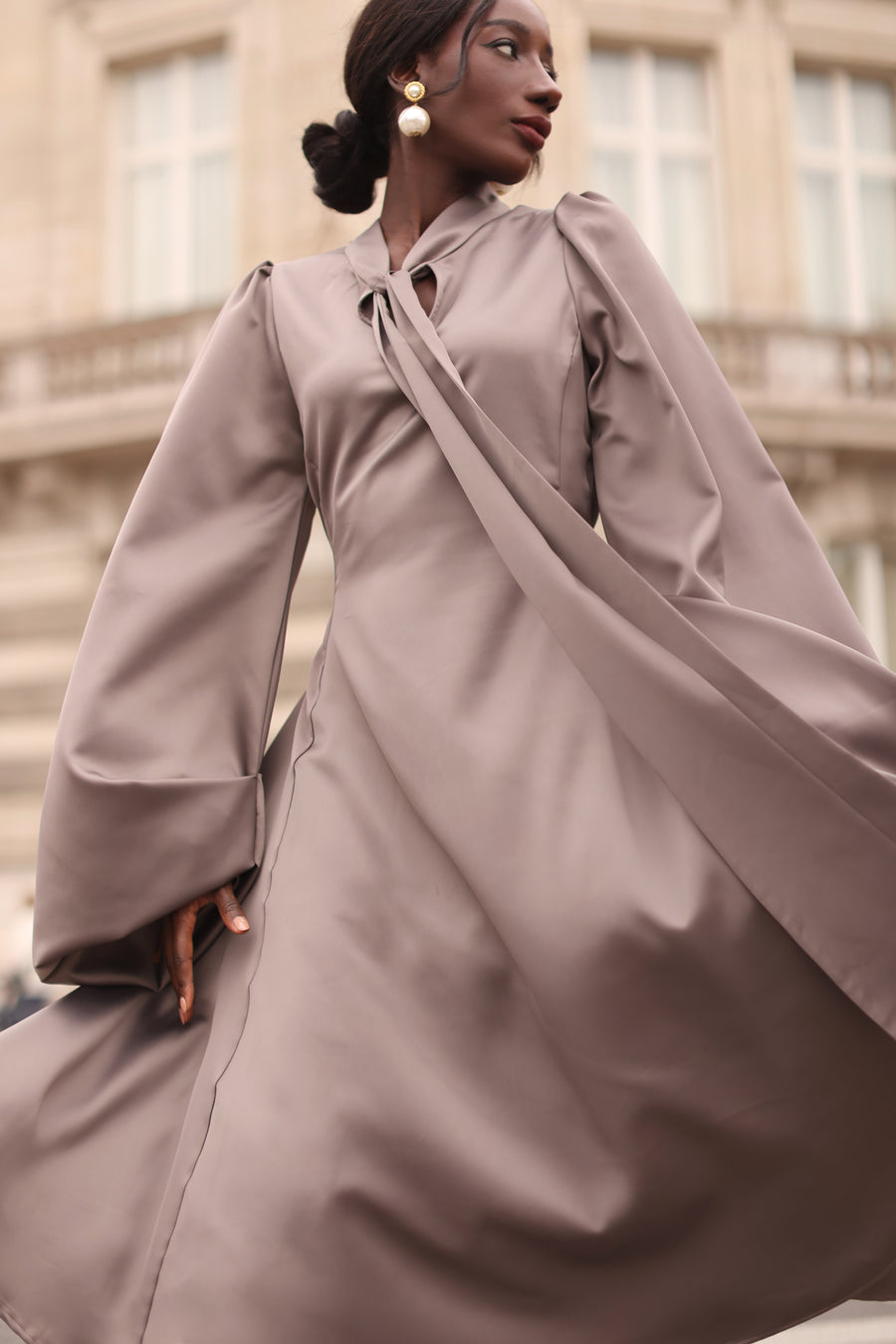 Grey Satin Baroque Dress