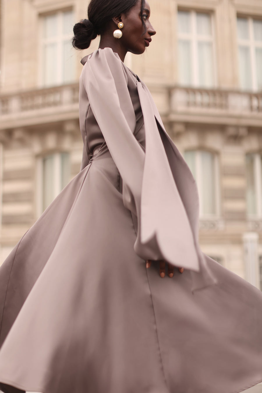 Grey Satin Baroque Dress