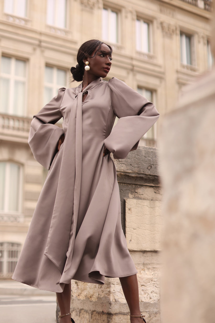 Grey Satin Baroque Dress