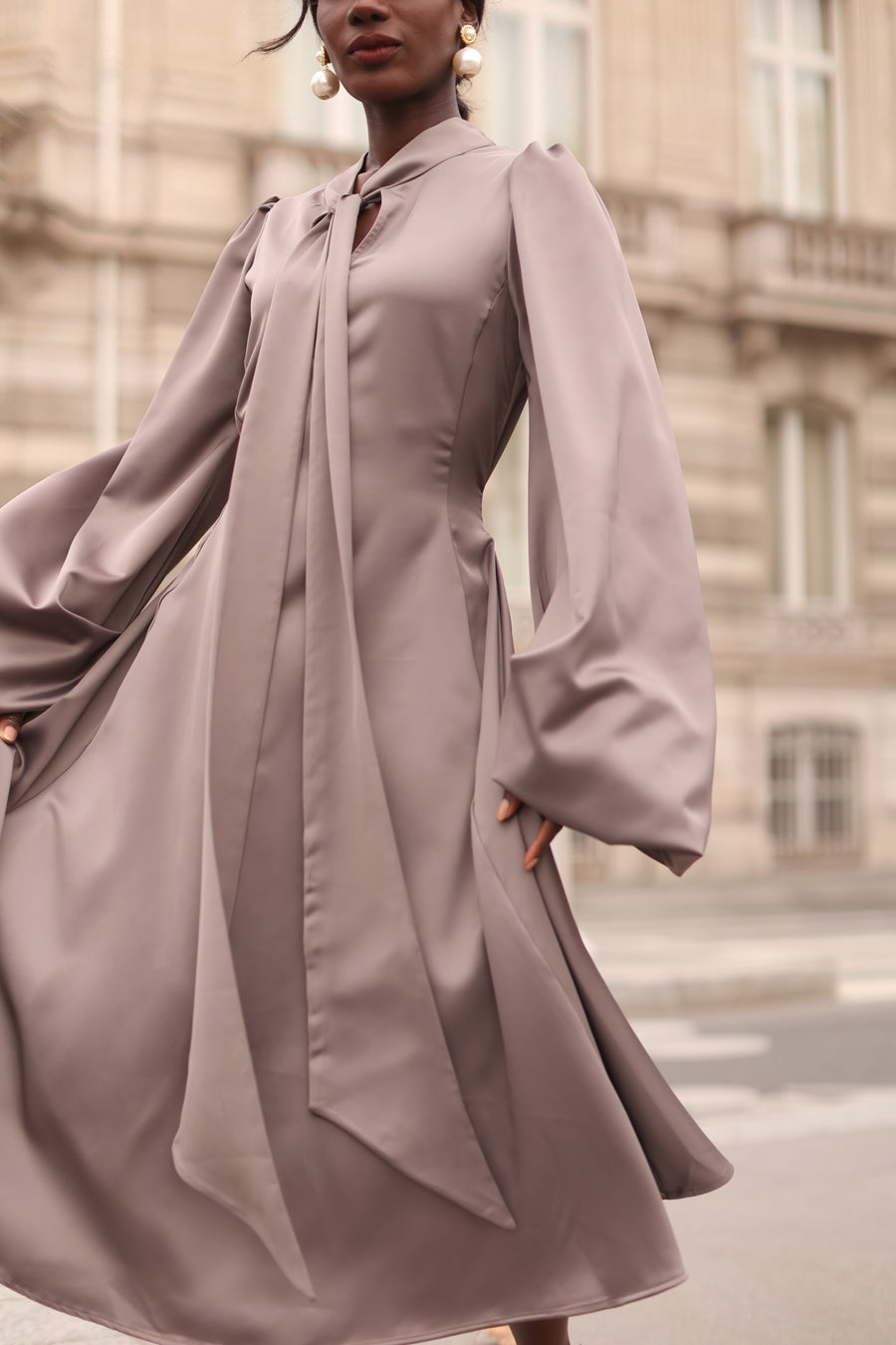 Grey Satin Baroque Dress