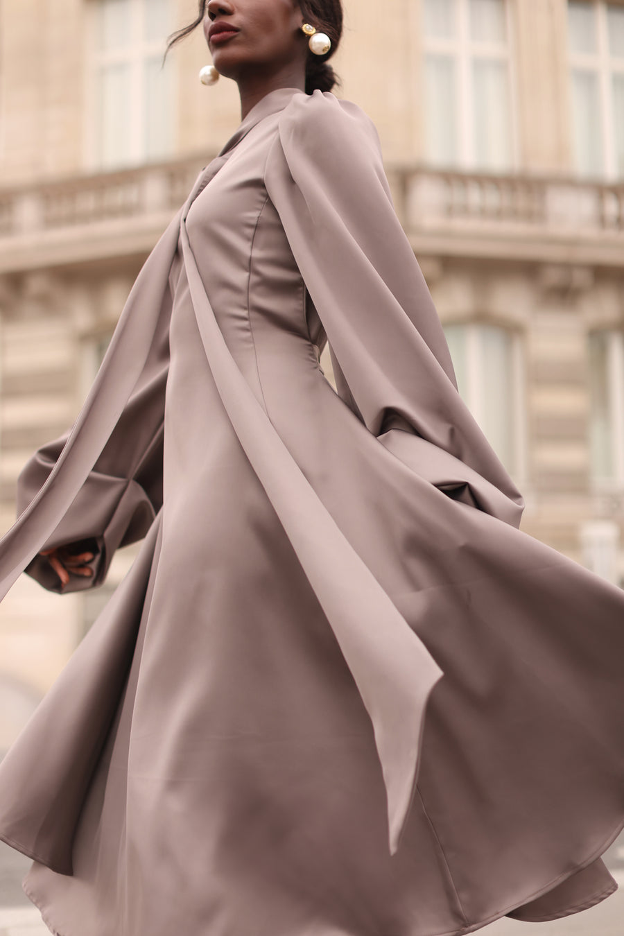 Grey Satin Baroque Dress