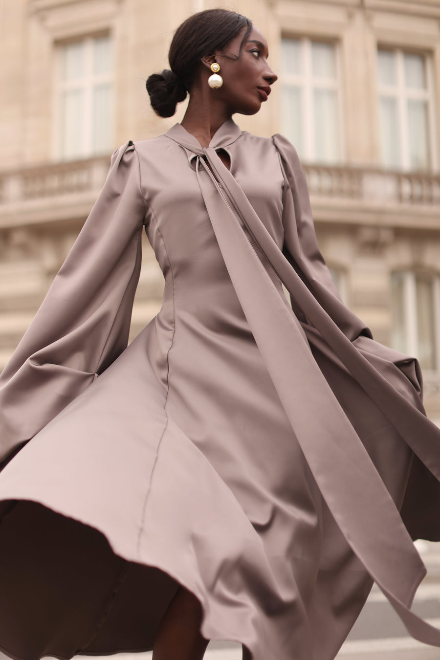 Grey Satin Baroque Dress