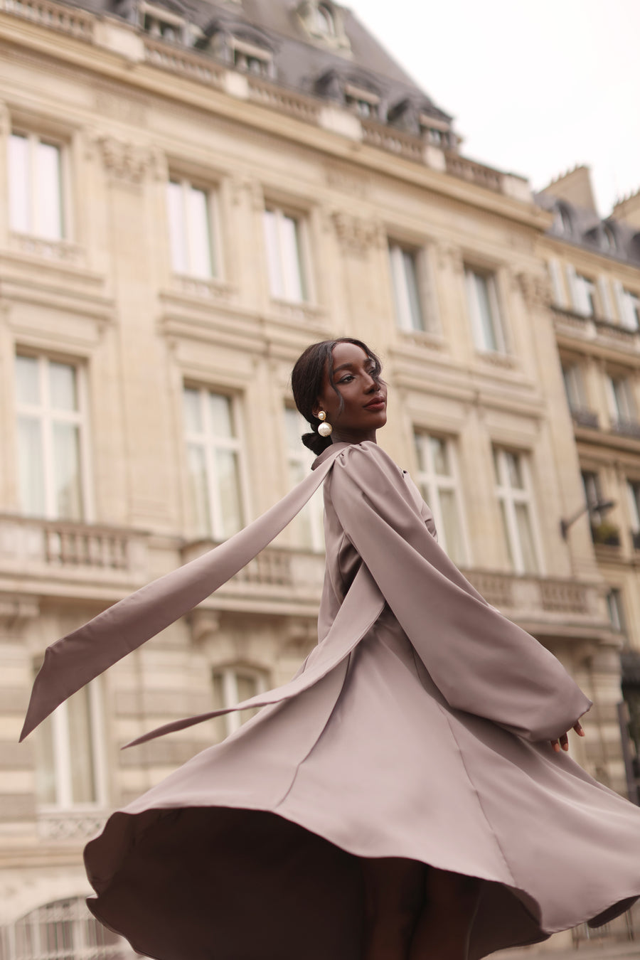 Grey Satin Baroque Dress