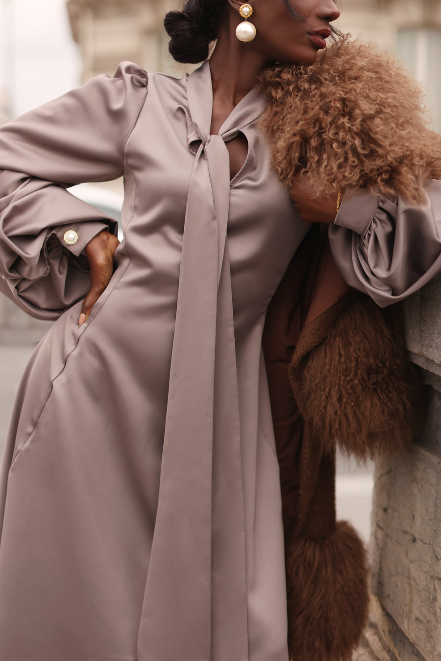 Grey Satin Baroque Dress