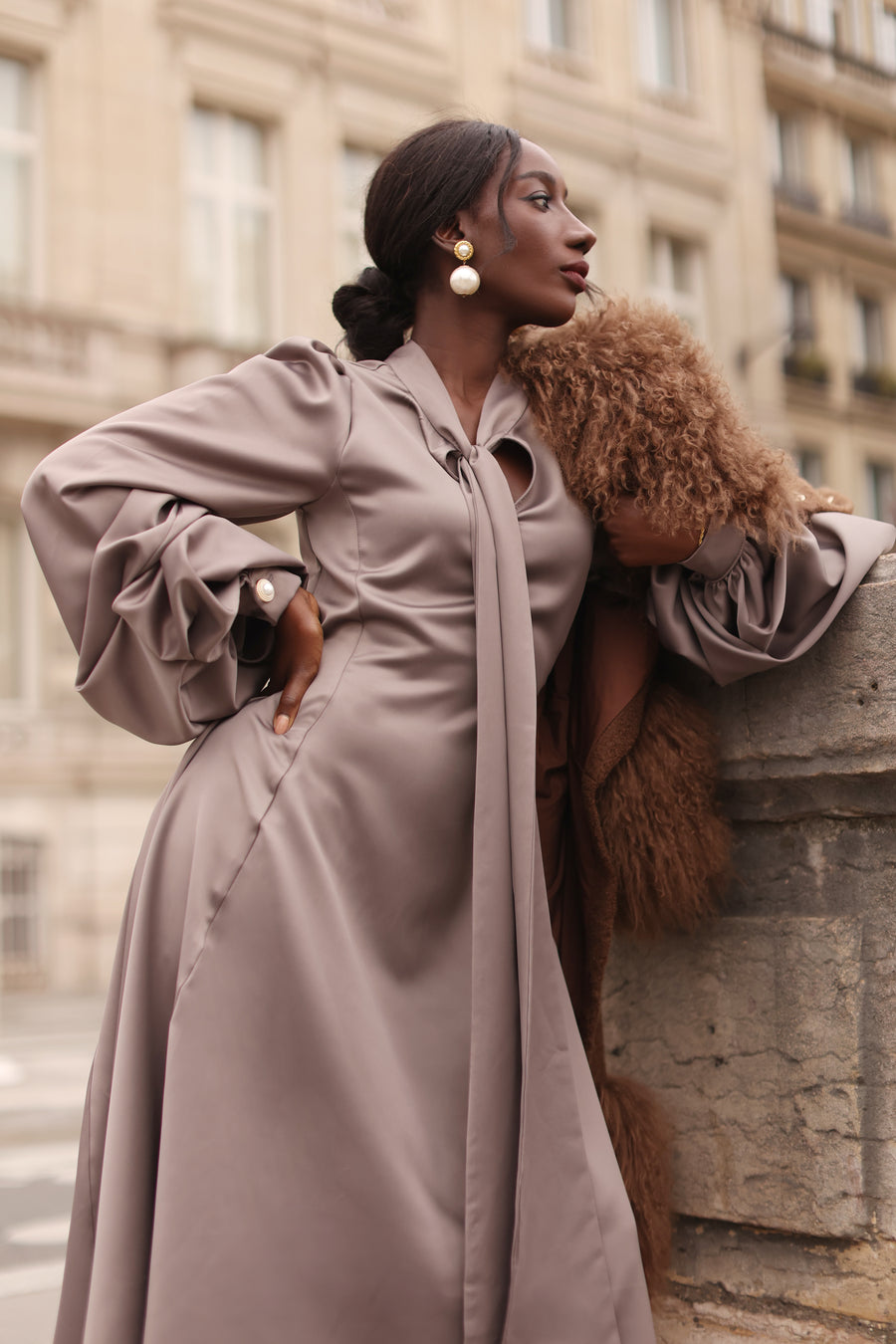 Grey Satin Baroque Dress