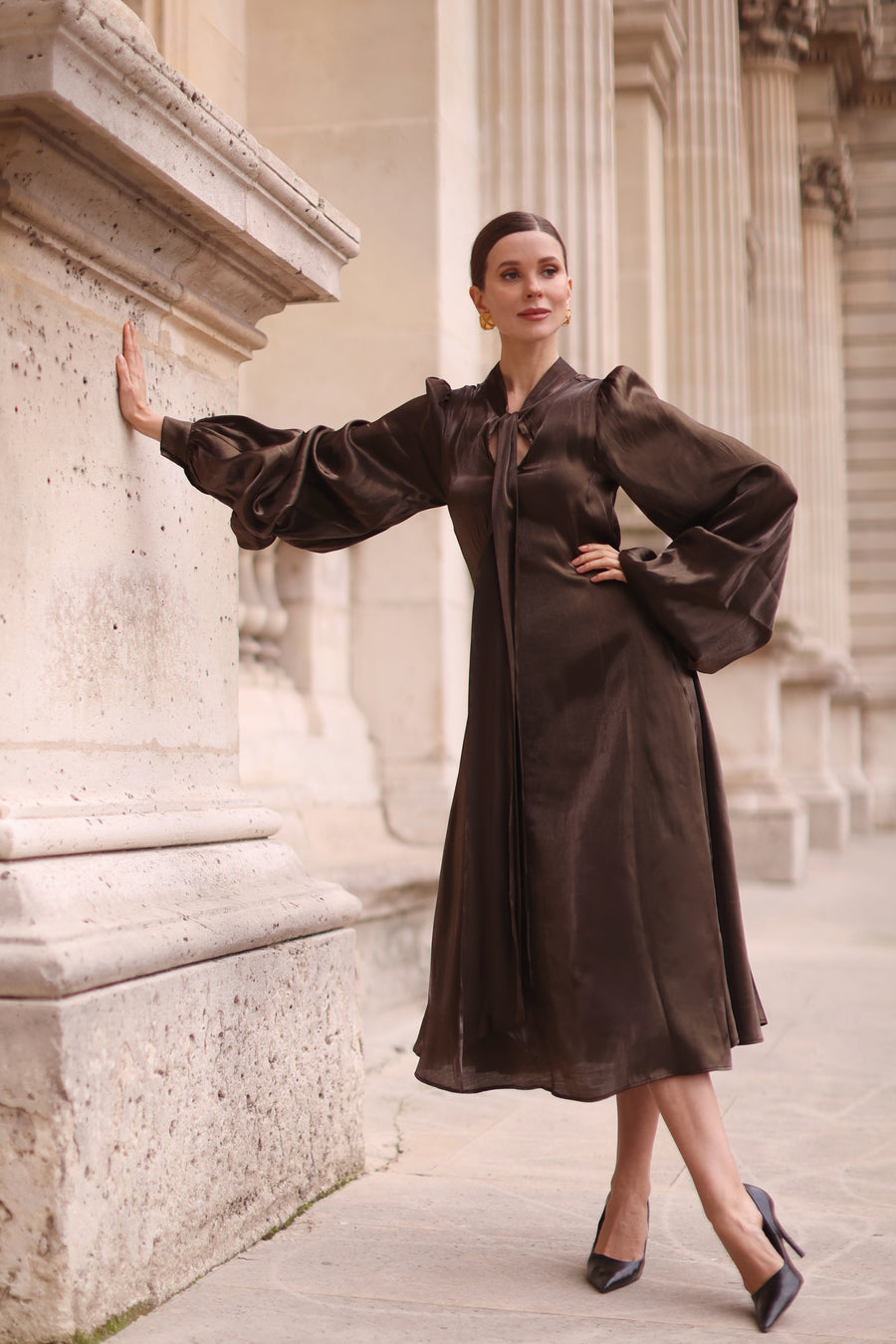 Bronze Satin Baroque Dress