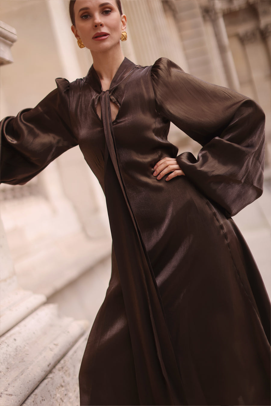 Bronze Satin Baroque Dress
