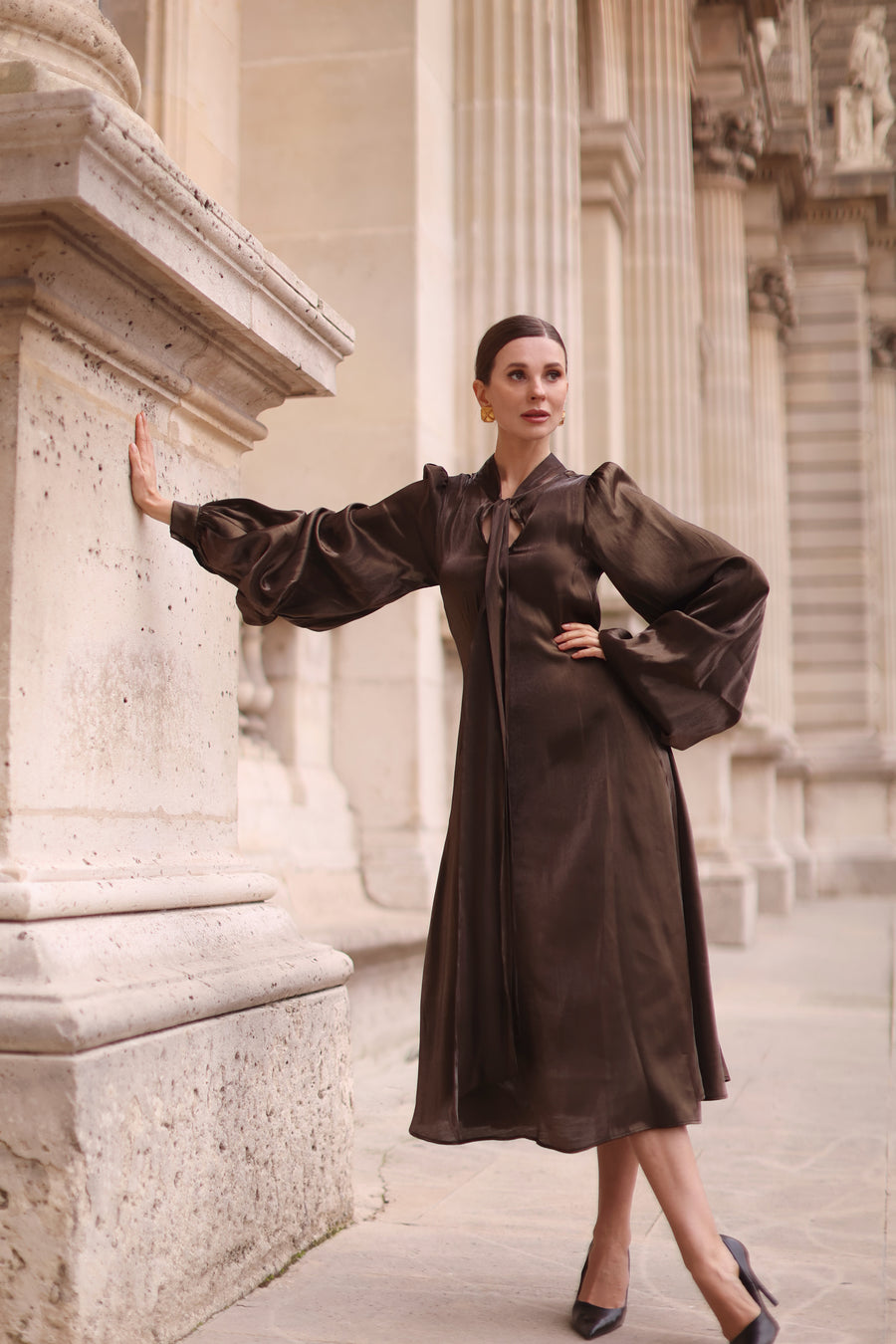 Bronze Satin Baroque Dress