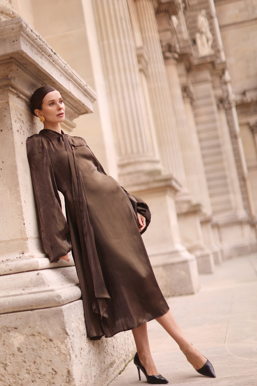 Bronze Satin Baroque Dress