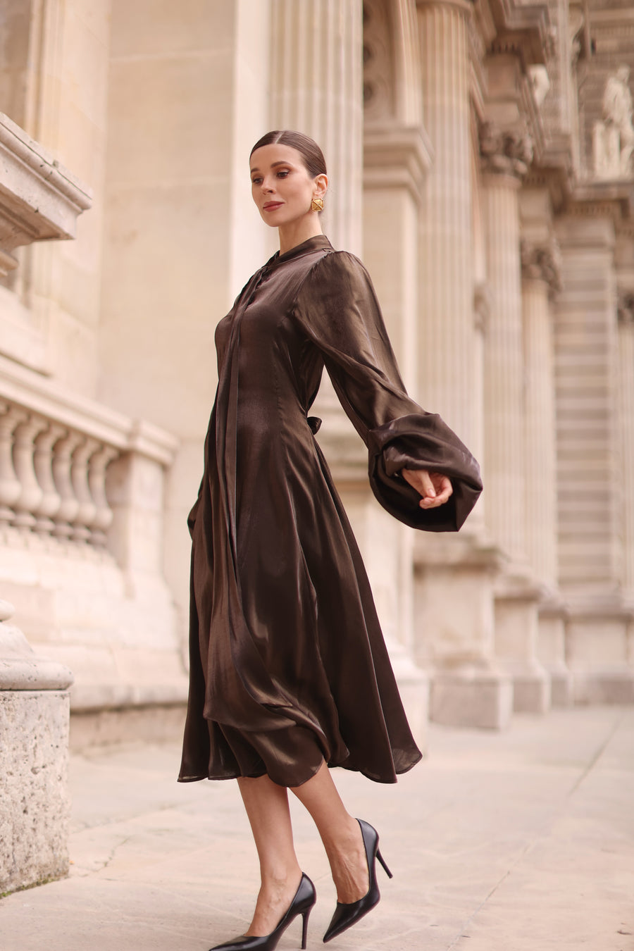 Bronze Satin Baroque Dress
