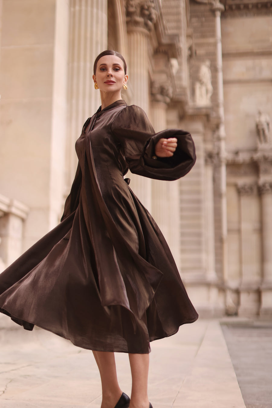 Bronze Satin Baroque Dress